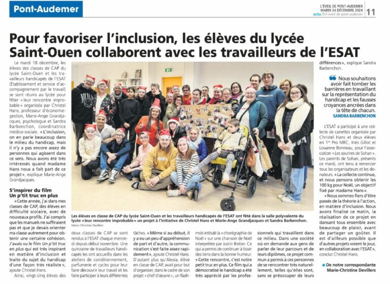 Lire la suite à propos de l’article Inclusion en action : une collaboration inspirante entre le lycée Saint-Ouen et l’ESAT des Papillons Blancs